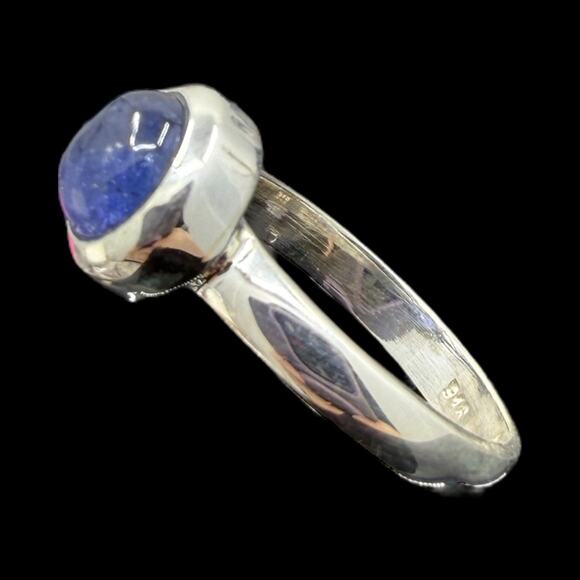 Natural Blue Tanzanite Cabochon Ring 925 Sterling Silver Size 7 Handmade - Picture 4 of 6
